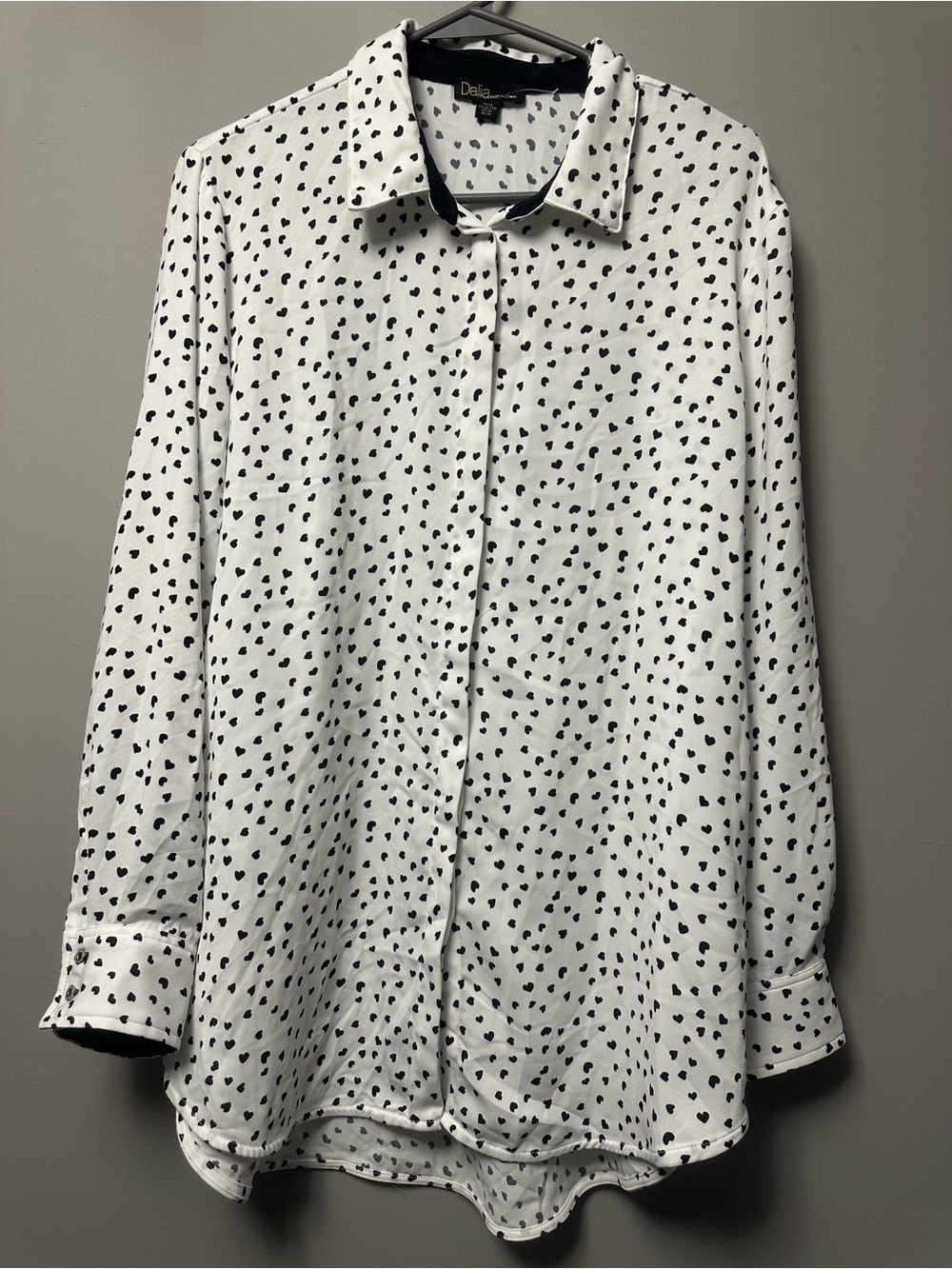 Dalia White Button-Down Shirt with Black Heart Print